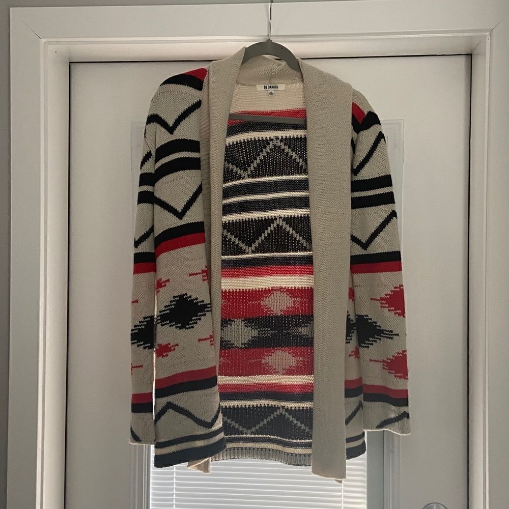 BB Dakota Cream Patterned Crocheted Open Sweater